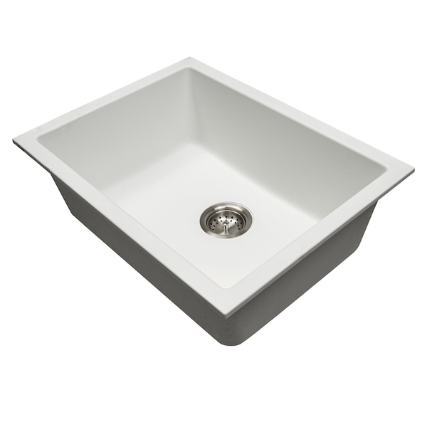 White Single Bowl 24in X 18in Quartz Undermount  Kitchen Sink